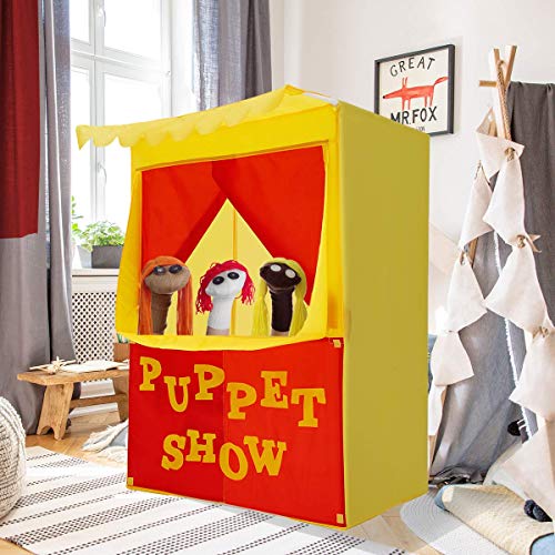 Puppet Theater Teepee Tent for Kids, Changeable Play Tent Foldable Puppet Show Playhouse for