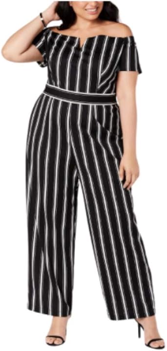 striped off the shoulder jumpsuit
