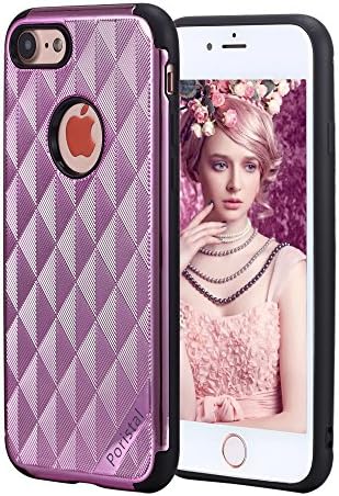 iPhone 7 Case, Poristal 2 in 1 [Dynamic Geometry] Shockproof Electroplate Protective Case [Slim Cushion] For Apple iPhone 7 (2016) - Rose Red