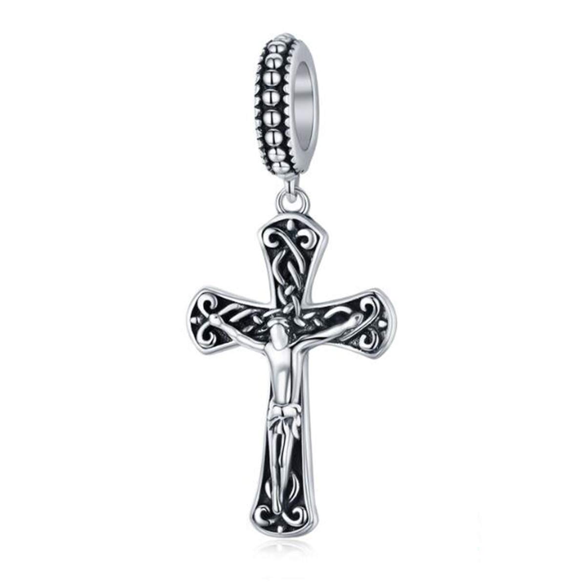 YASHUO Jewellery Faith Bible Pendant 925 Sterling Silver Charms Cross Charm Dangle Bead for Bracelet (Cross Pendant)
