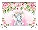 Funnytree 7x5ft Pink Floral Elephant Party Backdrop Flowers Girl Baby Shower Birthday Photography Background Photobooth Banner Cake Table Decorations