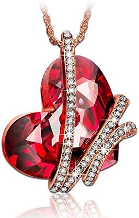 Old Rubin Women's Red Heart Shape Swarovski Elements Crystal "Heart of the Ocean" White Gold Plated Pendant Necklace