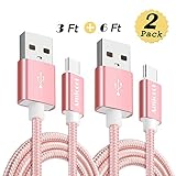 Amicool USB Type C Cable to USB 3.0 Cable Nylon Braided Sync Cord Combination (2-Pack 6ft/3ft) for Samsung Galaxy S8/S8 Plus, Nexus 6P/5X, Pixel XL, LG G5/V20,Apple Macbook and More (Rose Gold)