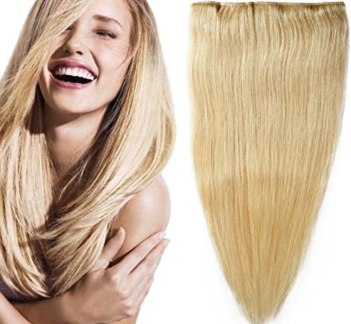 24" Double Weft 100% Remy Human Hair Clip in Extensions Full Head Thick Long Straight hair 8 Piece-120g, 17 clips (613# bleach blonde)