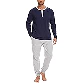 Navisting Men's Pajama Set with Henley Neckline 100% Cotton Soft and Comfortable Nightwear 2-Piece Lounge Set