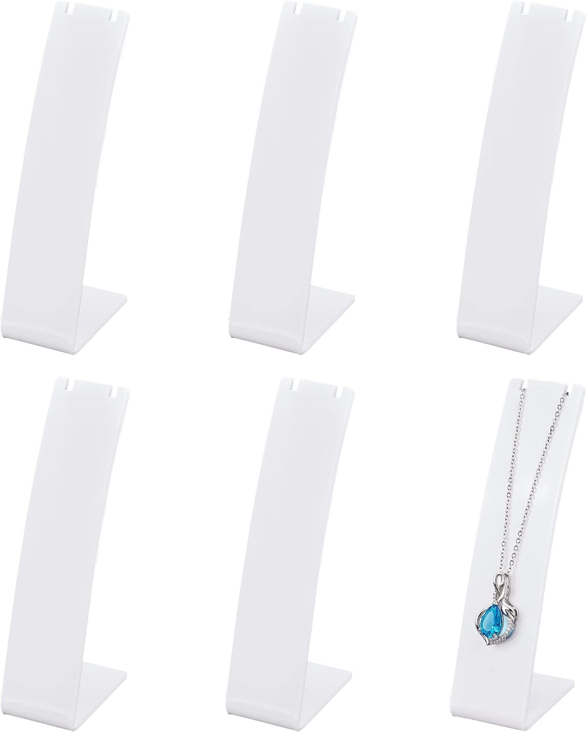 FINGERINSPIRE 6 Pcs Acrylic Necklace Holder 11cm Height White Earring Necklace Stand L-Shape Jewellery Necklace Organizer Counter Store Jewelry Storage Showcase for Chain Pendant