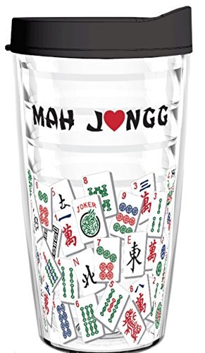 Tumbler 16 oz - Mah Jongg Tile Design Tritan USA Drinkware (Black Lid)