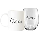 Canopy Street Before Work And After Work Mug And Stemless Wine Glass Set/Funny Clever Humor Drinkware/Coworker Coffee Mug Present/New Job Beverage Gift
