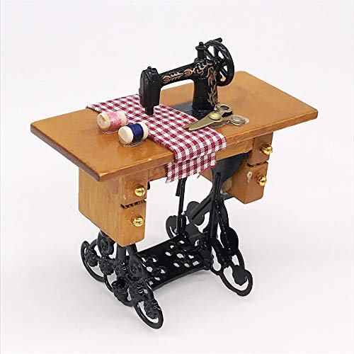Kasien Dollhouse Accessory Mini Sewing Machine, Mini Sewing Machine with Thread For Wooden 1/12 Dollhouse Miniature Furniture