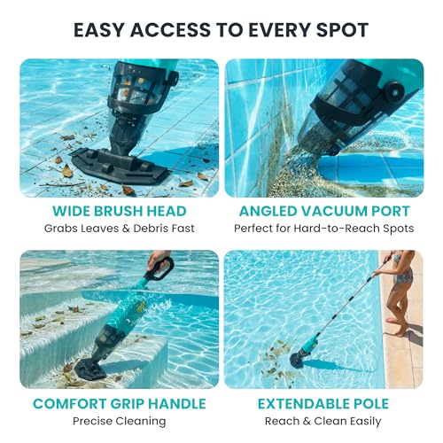 Rechargeable Pool Vacuum, Cordless Handheld Pool Cleaner with Powerful Suction for Small Pools, Hot Tubs, Spas & Above Ground Pools, for Sand, Leaves & Debris in Hot Tubs and Spas