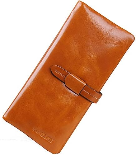 Women’s Wallet Genuine Leather Long Clutch Bifold Carder Holder Ladies Purse(Brown)