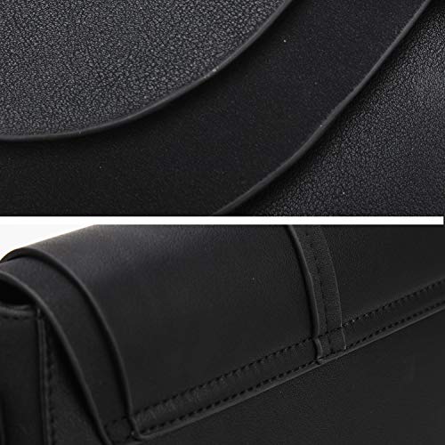 Shoulder Bag For Women Solid Color Stitching Female Crossbody Bag simple circular ladies bag Women Handbag (Black)