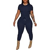 HBQ Women 2 Piece Outfits Sweatsuits Track Suits Crop Tops Biker Long Pants Workout Jogger Sets