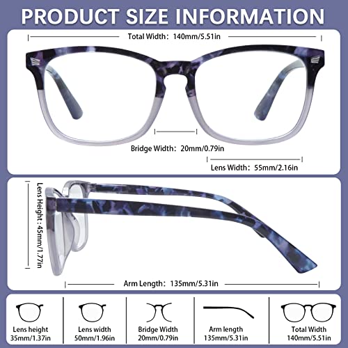 VIDEBLA 5 Pack Blue Light Blocking Reading Glasses,Spring Hinge Computer Readers for Women Men,Anti UV Ray Filter Nerd Eyeglasses(Mix-2, 2.00)