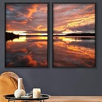 2 Piece Framed Canvas Wall Art Sunset Canvas Prints Home Artwork Decoration for Living Room,Bedroom - 16