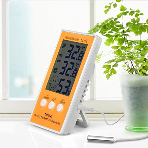 JLENOVEG Digital Hygrometer Indoor Thermo-Hygrometer with Max/Min Records Digital Large LCD Indoor Outdoor Weather Humidity Hygrometer Thermometer Meter Gauge for Comfort of Home and Office (Yellow)