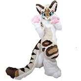 FurryWu Studio Custom Size White Cat Fursuit Fullsuit Teen Birthday Party Cosplay Costumes Curved Legs Full Furry Suit Furries Animie Digitigrade Costume Bent Legs Angel Dragon