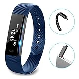 Fitness Tracker, LOLG Smart Waterproof Activity Tracker Health Watch with Pedometer Bluetooth Distance Calories Counter Sleep Monitor Camera Control etc for IOS &Android System,Black/Purple (BLUE)