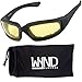 WYND Blocker Motorcycle & Biking Wind Resistant Sports Wrap Sunglasses (Black/Yellow Lens)