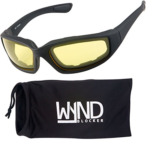 WYND Blocker Motorcycle & Biking Wind Resistant Sports Wrap Sunglasses (Black / Yellow Lens)