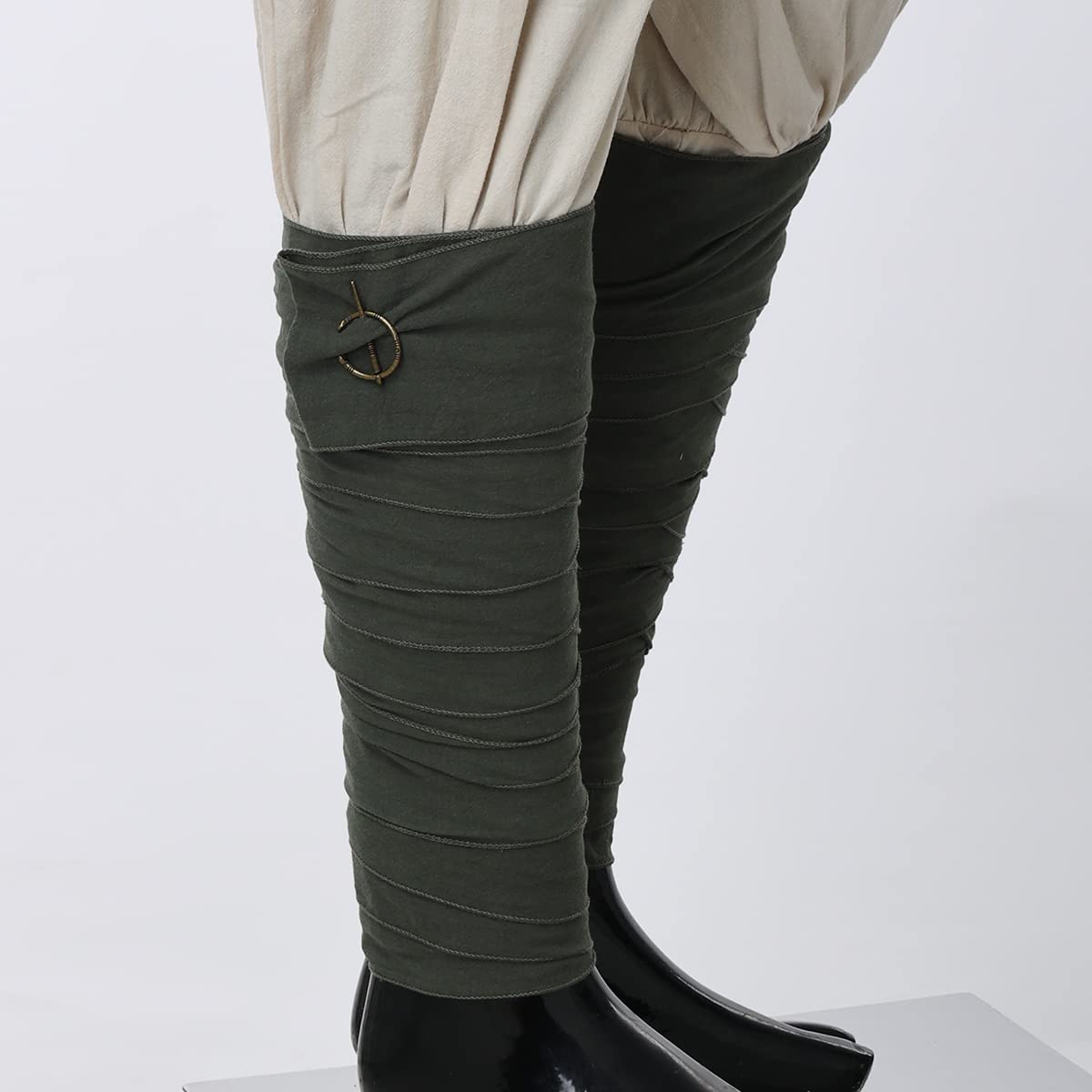 Medieval Viking Mens Calf Leg Wraps With Brooch Pins Pirate Belt Vintage Cosplay Costumes(Army Green)