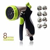 Garden Hose Nozzle, CrystalMX Garden Spray Gun Water Hose Head Nozzle with 8 Pattern Adjustable, Heavy Duty Metal Construction for Lawns Plants & Shrubs Washing Cars Pets