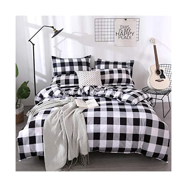 Jameswish Buffalo Plaid Duvet Cover King Set Black and White Buffalo