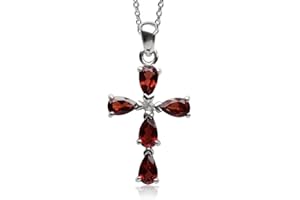 Silvershake Genuine Birthstone Gemstone White Gold Plated 925 Sterling Silver Cross Pendant or Pendant with 18 Inch Chain Necklace Jewelry for Women