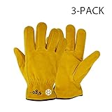 Vgo 3Pairs 32℉ or Above 3M Thinsulate C40 Winter Lined Cowhide Split Leather Work and Driver Gloves, for Heavy Duty/Truck Driving/Warehouse/Gardening/Farm/Cold Storage(Size XL,Yellow,CB9501F)