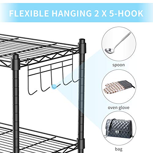 ALVOROG 5-Shelf Shelving Storage Unit Heavy Duty Metal Organizer Wire Rack with Leveling Feet and Hooks Adjustable… - Image 4