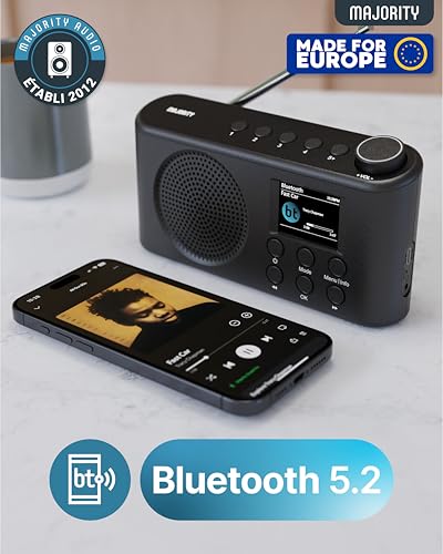 MAJORITY Orwell Pro Portable Dab/Dab+ Radio with Bluetooth, FM, 40 Presets, 15H Battery Life, USB-C Rechargeable Battery, Sleep Timer, Equalizer, Portable Dab Radio