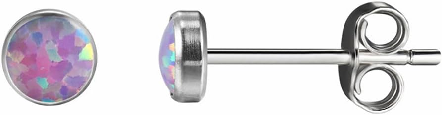 Opal 4 mm, Titanium Bezel Stud Earrings, For Sensitive Ears No reaction with the skin
