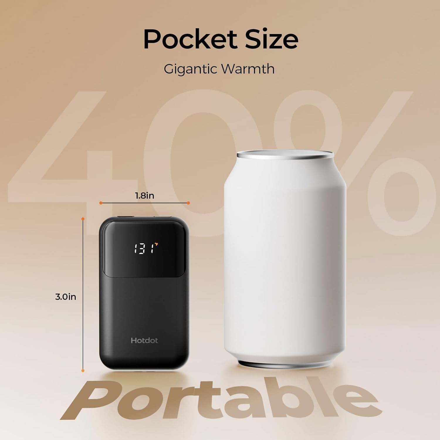 Hotdot Hand Warmers Rechargeable, Heat Levels (104–131°F), Real-Time Temp & Battery Display, Electric Hand Warmers, Fast Heating, Fits in Gloves/Pocket, Gifts for Women & Men