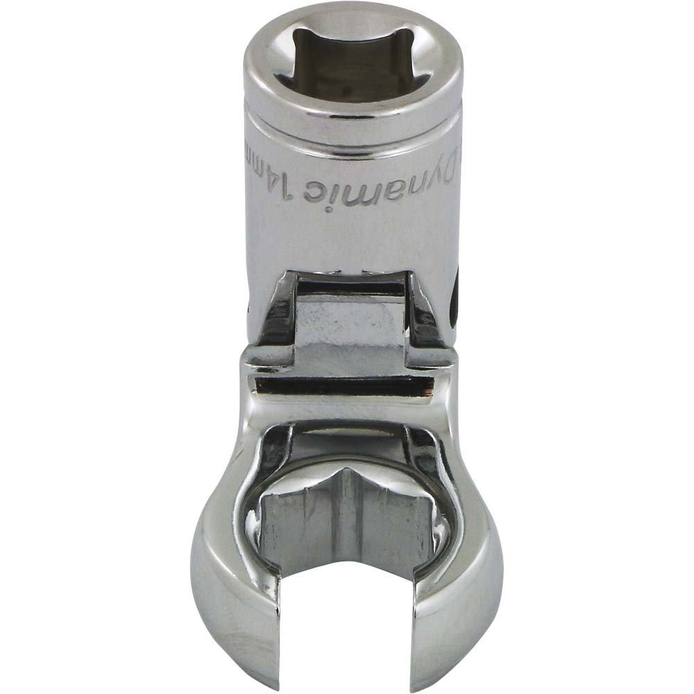 Dynamic Tools D008764 3/8" Drive Metric 14mm Flex Head with Crow Foot Flare Nut Socket, Chrome Finish