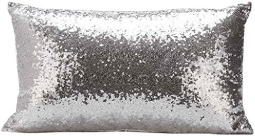 SHANGMAO Monochrome Long Mermaid Magic Reversible Sequins Fashion Rectangular Pillowcase 12-24 inch Silver