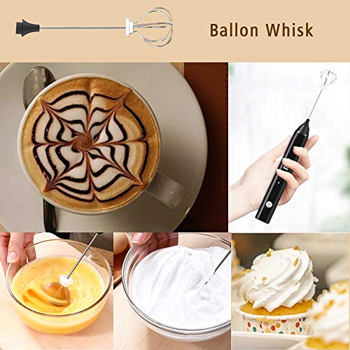Happlee Milk Frother Handheld Electric Coffee Frother USB Rechargeable 3 Speeds Foam Maker with 2 Whisks, Coffee Spoon, Coffee Art Stencils and Needle for Cappuccino, Latte, Cream, Hot Chocolates - Thumbnail 4