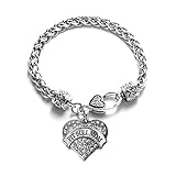 Pit Bull Mom Pave Heart Charm Bracelet Silver Plated Lobster Clasp Clear Crystal Charm