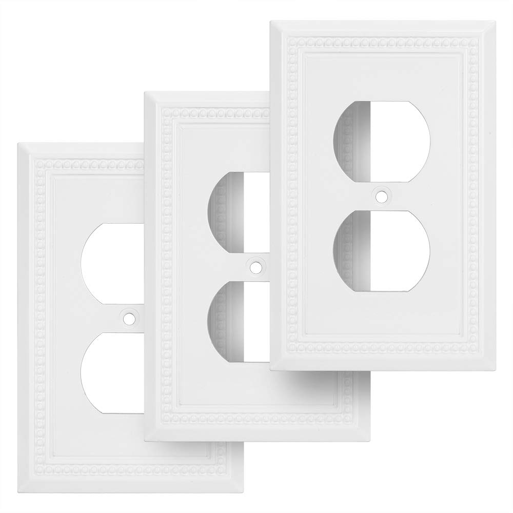 Photo 1 of Henne Bery Sunken Pearls Heavy Duty Decorative Wall Plate Switch Plate Outlet Cover (Single Duplex, 3 Pack, White)