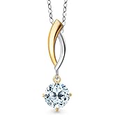 Gem Stone King 925 Silver and 10K Yellow Gold Sky Blue Topaz Pendant Necklace for Women | 1.00 Cttw | Gemstone November Birthstone | Round 6MM | With 18 Inch Silver Chain