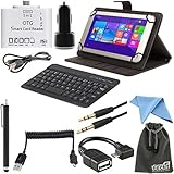 EEEKit 10 Items Starter Kit for Toshiba Encore 2 WT8 B32CN 8.0 Inch, Folio Case Cover,Bluetooth Keyboard,OTG Card Reader,USB Host Cable,Car Charger