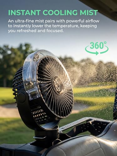 2-Pack Magnetic Golf Cart Misting Fan with Heavy-Duty Strap, 12000mAH Battery Operated Portable Fan with 4 Speeds, LED, Timer, Suitable for EZGO Club Car Yamaha, Golf Cart & Camping Accessories 2026
