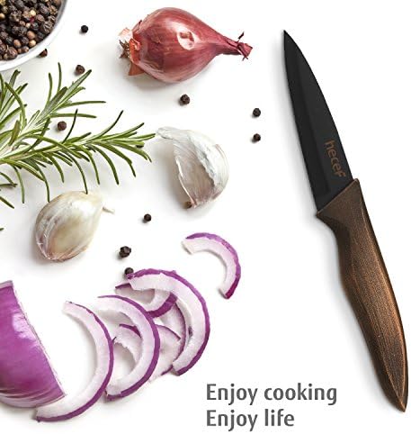 hecef Ensemble de Couteaux de Cuisine, Y Compris Couteau de Cuisine de 8 Pouces, Couteau à Pain de 8 Pouces, Couteau Santoku de 7 Pouces, Couteau Universel de 5 Pouces, Couteau de Fruit de 3.5 Pouces