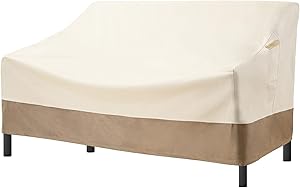VEMOLLA Outdoor Waterproof 600D Patio Sofa Cover, Heavy Duty Patio Loveseat Cover, Durable Lawn Patio Furniture Couch Cover with Air Vent, Size 79L x 37W x 35H inches, Beige & Brown