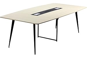VEVOR Conference Table, 8 ft Boat Shaped Office Meeting Table with Charge Station for 10 Person, Modern Boat Seminar Meeting Desk with Metal Legs for Office, Boardroom, Conference Room, Easy Assembly