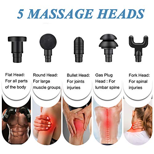 Massage Gun, Handheld Deep Tissue Percussion Muscle Massager for Pain Relief, Rechargeable Cordless Portable Percussion Massage Device with 5 Massage Heads - Thumbnail 3