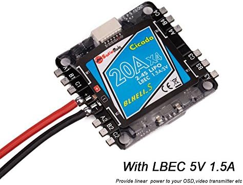 Thriverline Sunrise 4 in 1 ESC 20A BLHeli-S Electric Speed Controller with LBEC 5V 1.5A 2-4s Support Oneshot Multishot Dshot for FPV Racing Drone (4in1 ESC 20A)