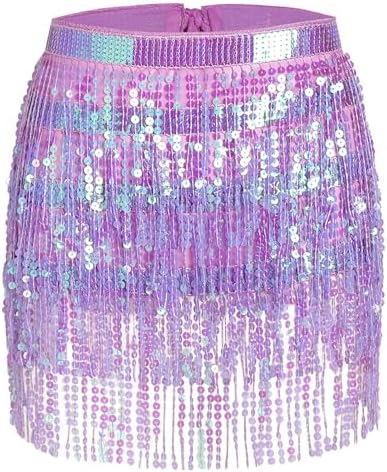 Fenyong Women's Sequin Tassel Skirts Rave Fringe Hip Scarf for