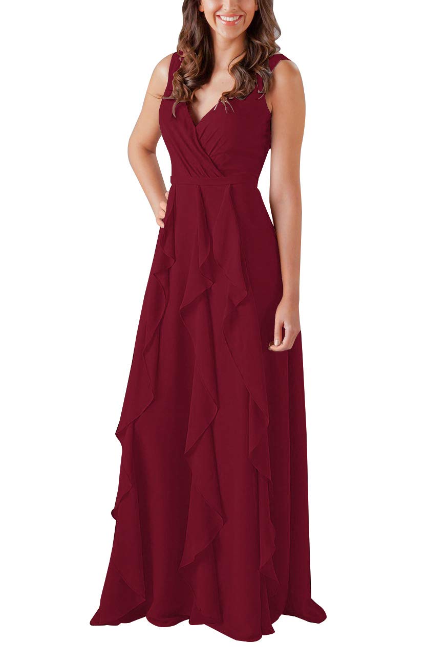 NewFex V Neck Chiffon Bridesmaid Dresses Long 2019 Pleated Aline