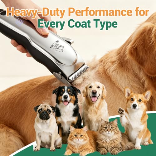 Professional Clippers for Dogs and Cats Wireless Silent LED Display | Pet Clipper for Long and Thick Hair Stainless Steel Blades 6 Combs Motor Guide 7000 RPM Pet Grooming Kit