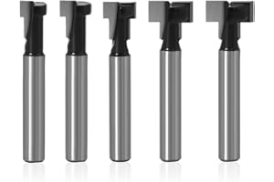 Saipor 5pcs T-Slot Cutter Router Bit 1/4 Inch Shank Keyhole Router Bit Set with 1/4 & 5/16 & 3/8 & 1/2 & 9/16 Inch Blade Diam
